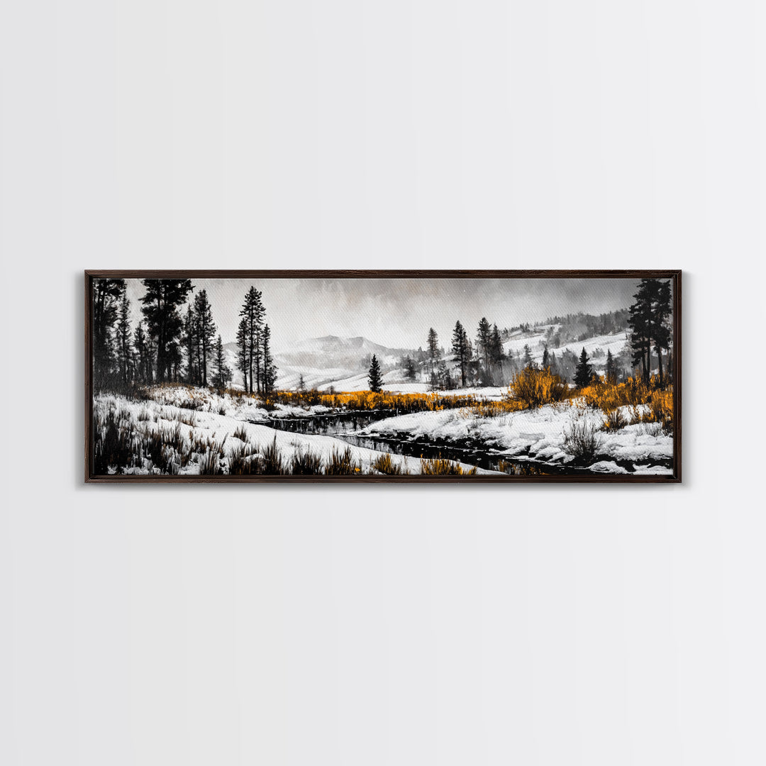 Winter Landscape Art, Snowy Mountain Decor, Modern Rustic Wall Art, Cabin Wall Decor, Nature Print, Framed Canvas Print