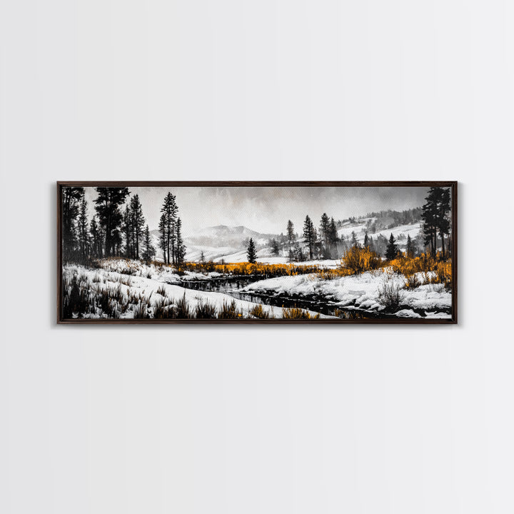 Winter Landscape Art, Snowy Mountain Decor, Modern Rustic Wall Art, Cabin Wall Decor, Nature Print, Framed Canvas Print