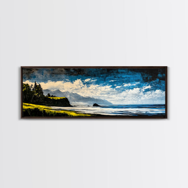 Coastal Cliff Painting, Blue Ocean Wall Art, Scenic Seaside Landscape, Nature Decor, Relaxing Beach Artwork, Bedroom Wall Art, Canvas Print