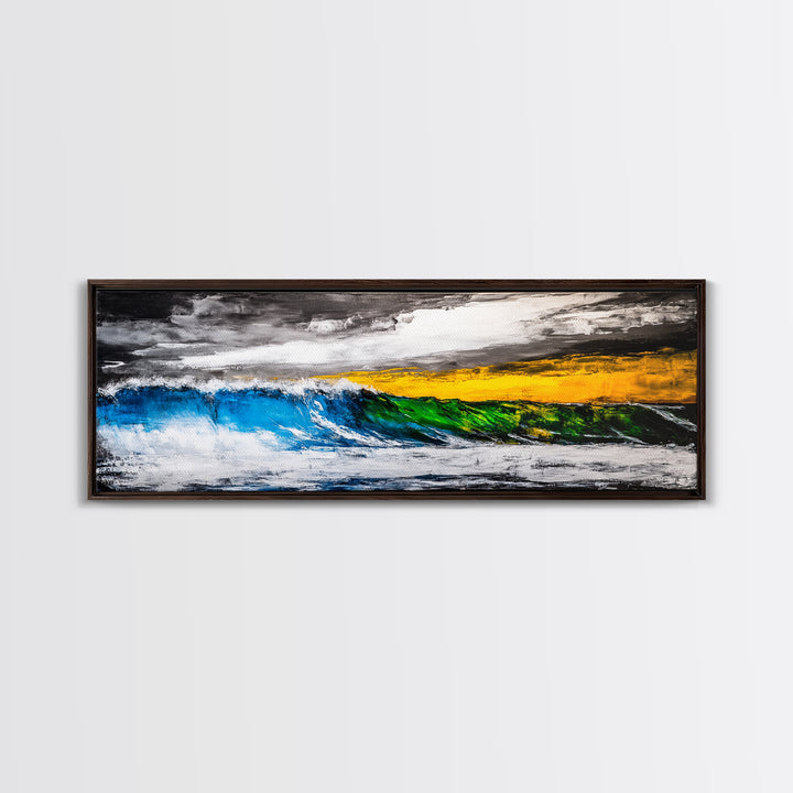 Blue, Green, Wave, Framed Canvas Print, Ocean Wall Art, Surfer Gift, Coastal Living Decor, Modern Abstract Seascape, Minimalist Art Piece