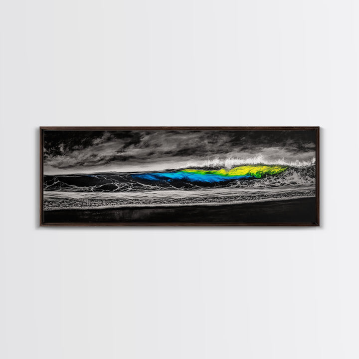 Black, White, Wave, Framed Canvas Print, Surf Wall Art, High Contrast Ocean Scene, Modern Coastal Decor, Contemporary Wave Painting, Monochrome