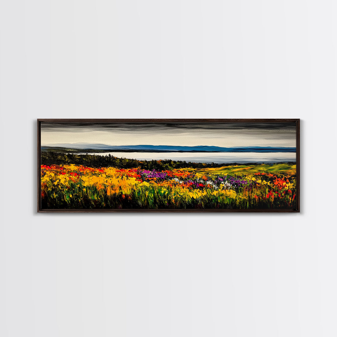 Mountain Meadow, Vibrant Landscape Art, Nature Painting, Framed Canvas Print, Fall Wall Art, Cabin Decor, Rustic Art