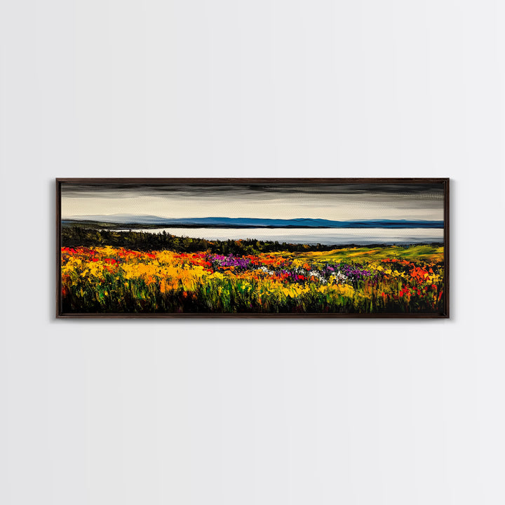 Mountain Meadow, Vibrant Landscape Art, Nature Painting, Framed Canvas Print, Fall Wall Art, Cabin Decor, Rustic Art
