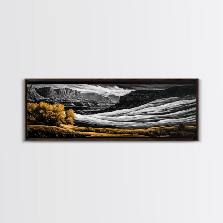 Desert Canyon, Black and White Landscape, Rustic Western Art, Framed Canvas Print, Fall Wall Art, Nature Photography Style
