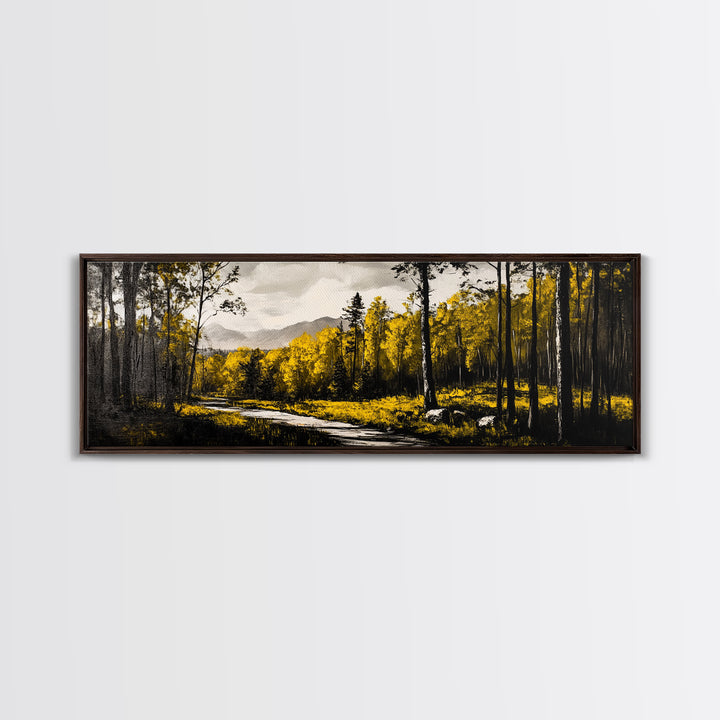 Forest Path, Golden Trees, Autumn Landscape, Canvas Print, Rustic Nature Art, Cozy Cabin Decor, Fall Wall Art, Living Room Wall Decor