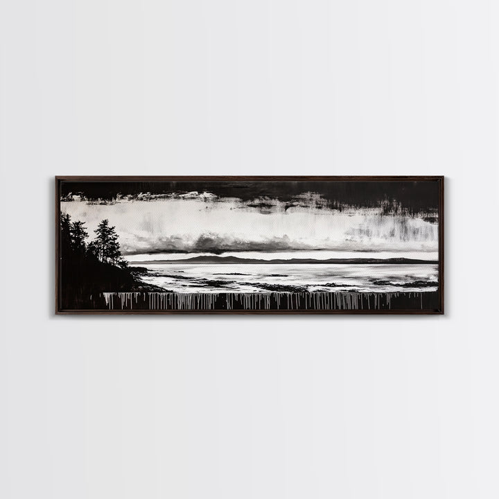 Black White Seascape, Ocean Storm, Dramatic Sky, Framed Canvas Print, Minimalist Art, Coastal Wall Decor, Office Accent, Nautical Home Art