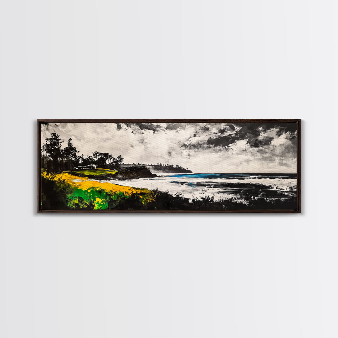 Coastal Cliffs, Stormy Beach, Framed Canvas Print, Ocean Landscape, Nautical Home Art, Black and White Coastal Print, Office Decor