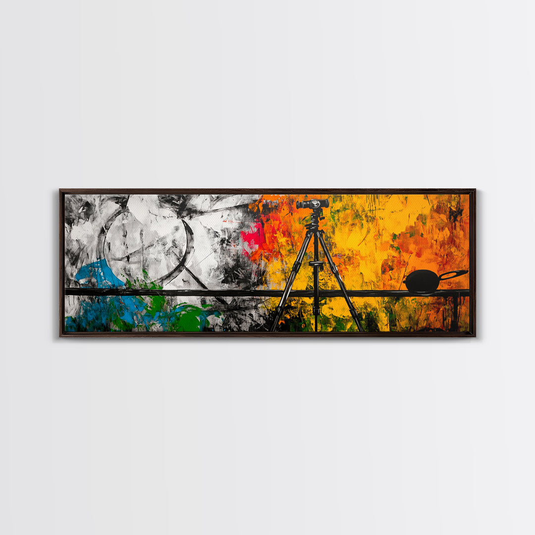 Photographer Tripod, Abstract Art, Framed Canvas Print, Artistic Studio Decor, Modern Wall Art, Creative Home Artwork, Gift Idea