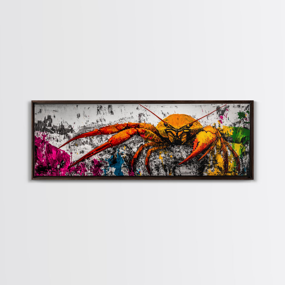 Abstract Crab Art, Coastal Marine Painting, Bold Ocean Life Wall Decor, Nautical Beach House Art, Vibrant Wildlife Print, Framed Canvas Print
