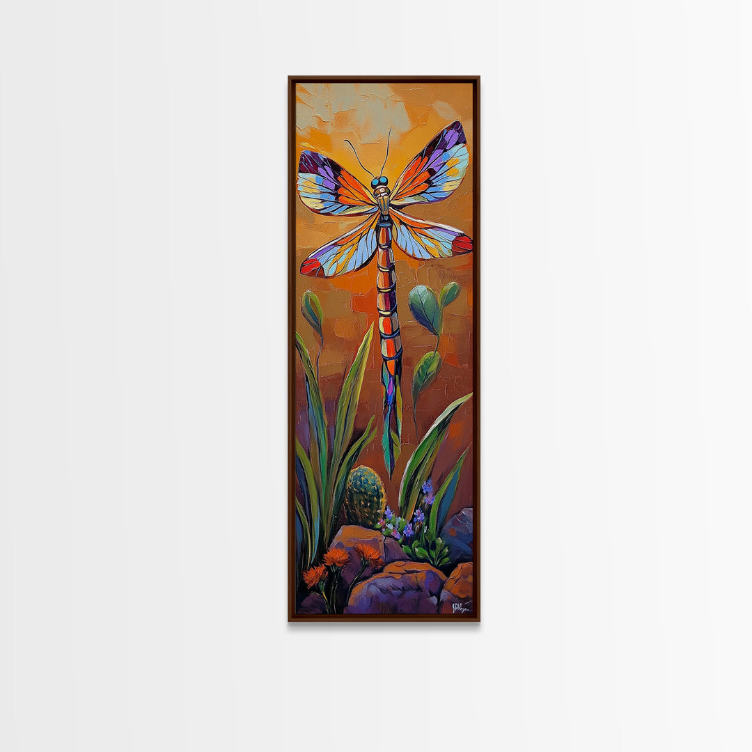 Dragonfly Wings, Garden Sunset, Whimsical insect decor Canvas Print, vibrant boho nature wall art, entryway statement piece