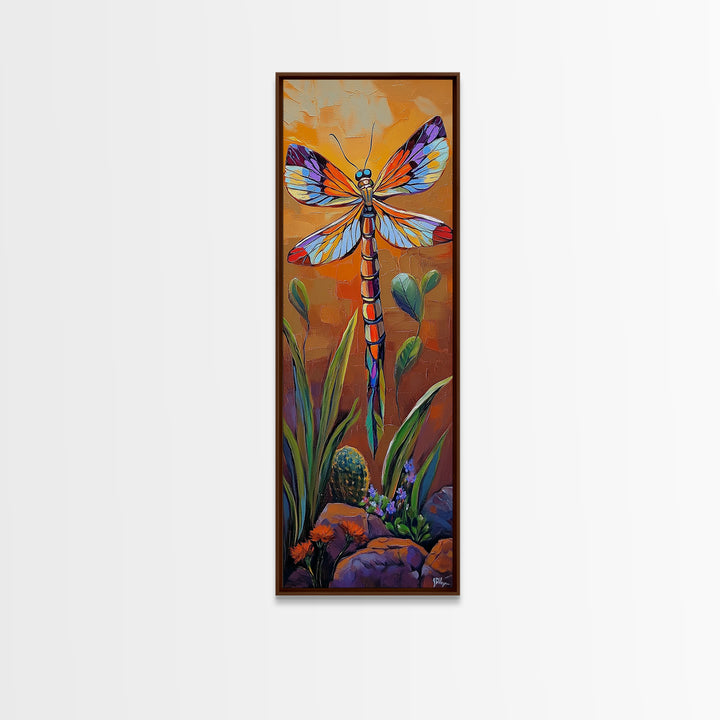 Dragonfly Wings, Garden Sunset, Whimsical insect decor Canvas Print, vibrant boho nature wall art, entryway statement piece
