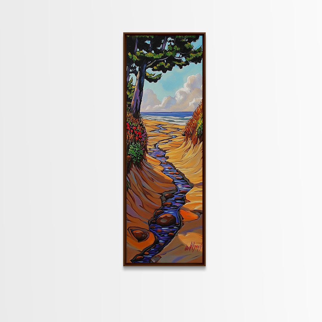 Beach Stream, Trees Coastal, Serene golden shore view Canvas Print, nature landscape art, beach house wall decor, nature decor