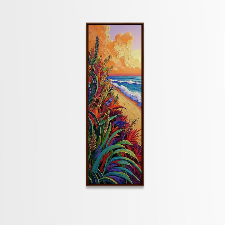Grass Ocean, Sunset Breeze, Lush coastal grassscape Canvas Print, warm sunset beach art, spa or reading nook boho wall decor