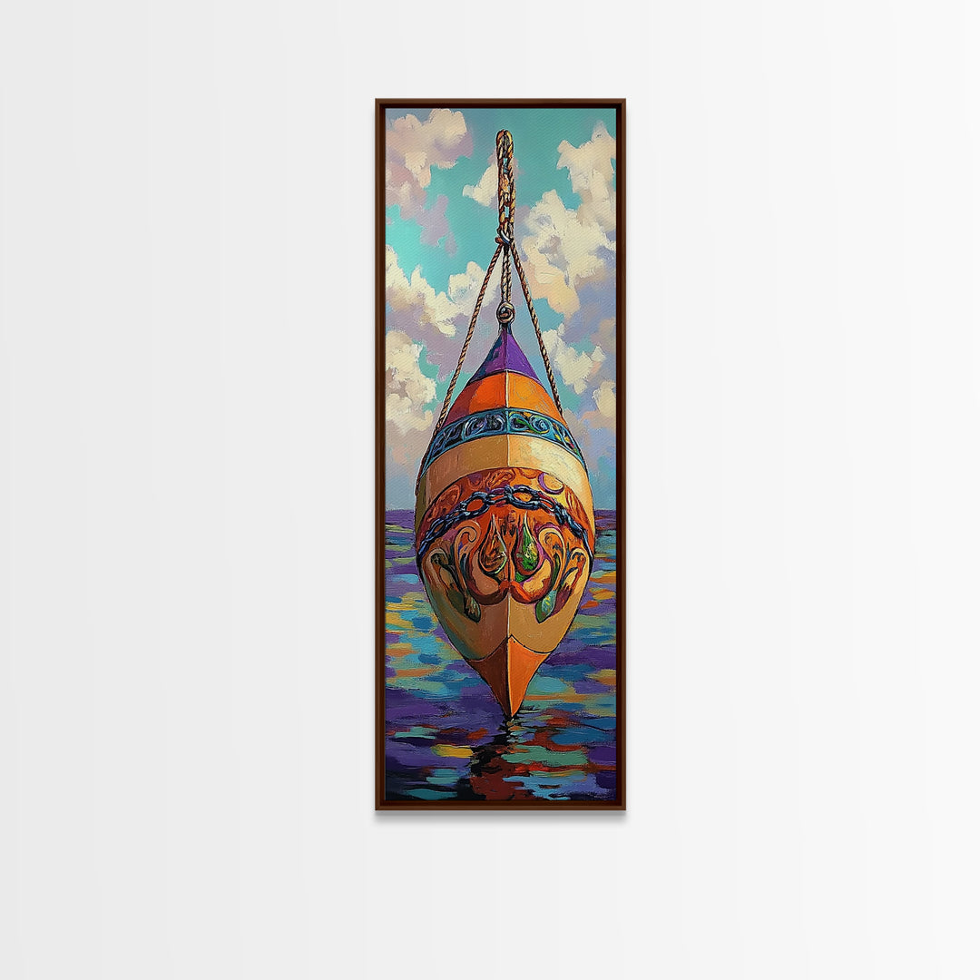 Buoy, Ocean, Nautical, Decorative, Framed Canvas Print whimsical nautical buoy painting coastal boho wall art beach house bathroom decor