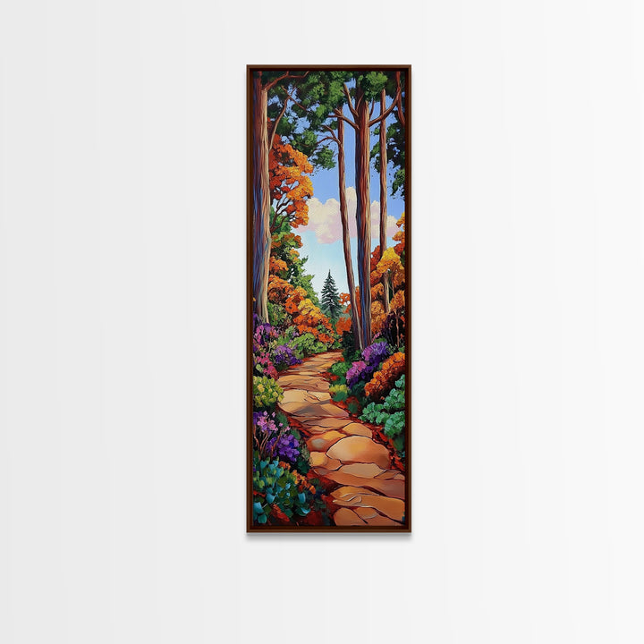 Autumn, Pathway, Forest, Trees, Framed Canvas Print, Fall foliage art in impressionist style, perfect Entryway Wall Art or Seasonal Home Decor