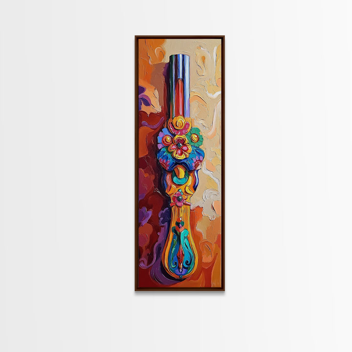 Decorative Handle, Floral Carving, Vibrant Artisan Wall Art, Baroque Boho Style, Eclectic Entryway Decor, Framed Canvas Print