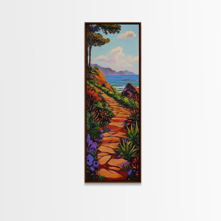 Ocean Cliff, Coastal Path, Seaside Trail Landscape Art, Bright Boho Nature Vibes, Relaxing Scenic Decor, Canvas Print