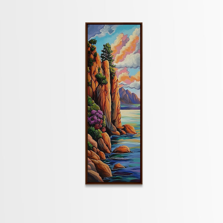 Ocean Cliffside, Pool, Waves, Framed Canvas Print, Tranquil ocean pool wall art, coastal seascape, tropical beach vibes, bathroom decor