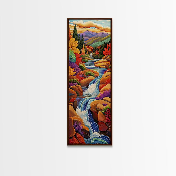 Autumn Waterfall, Mountain, River — Canvas Print of fall mountain river scene, great for Rustic Cabin Decor or Autumn Living Room Wall Art