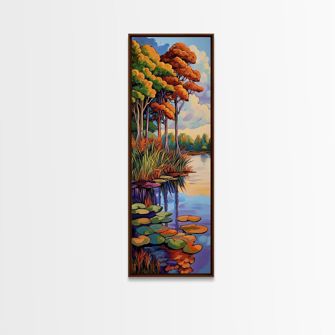 Autumn Trees, Pond, Framed Canvas Print, Fall Landscape Wall Art, Rustic Home Decor, Nature Lover Gift, Living Room Woodland Scene