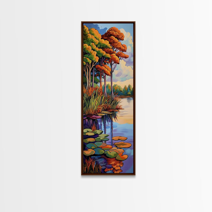 Autumn Trees, Pond, Framed Canvas Print, Fall Landscape Wall Art, Rustic Home Decor, Nature Lover Gift, Living Room Woodland Scene