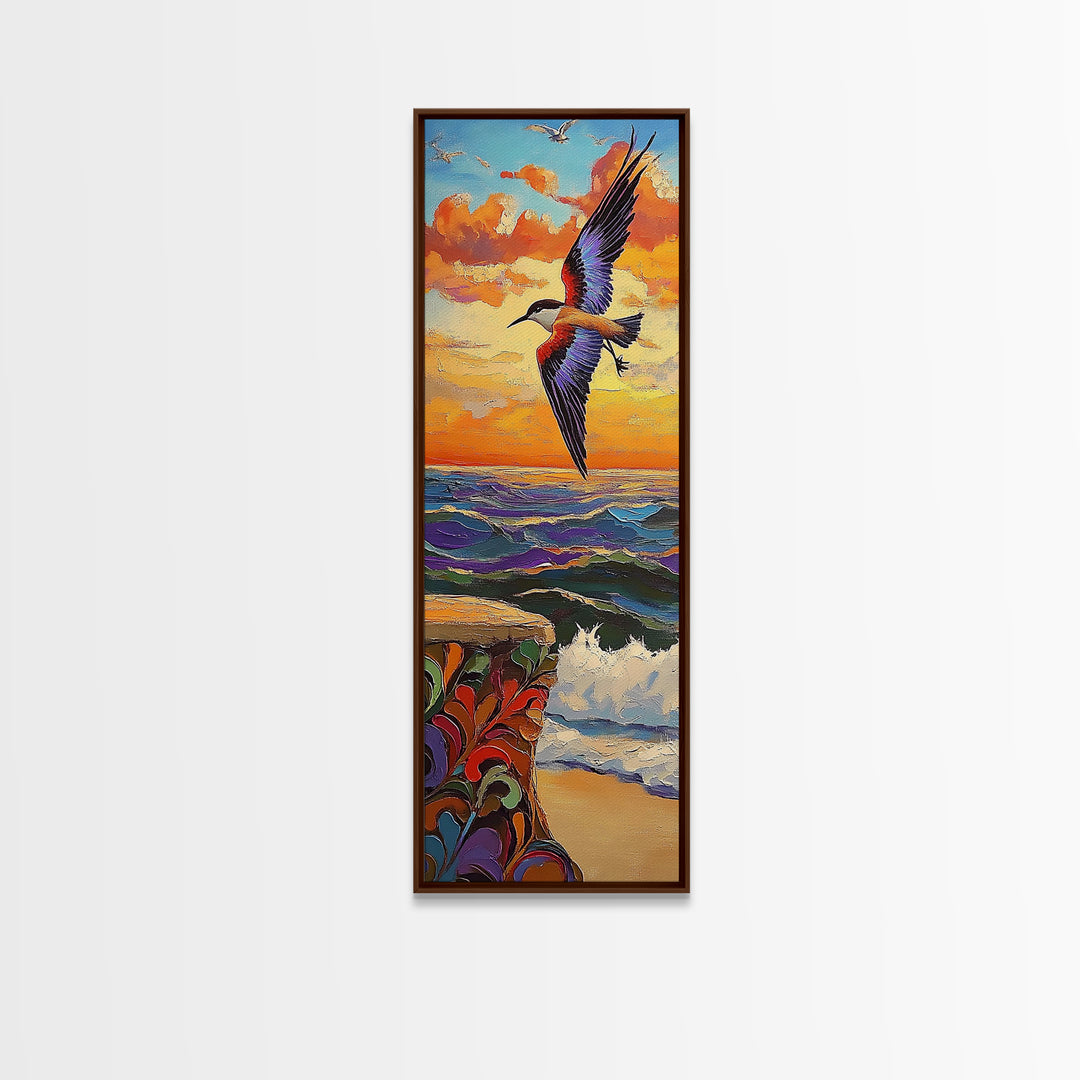 Bird Ocean, Flight, Canvas Print, Coastal Wildlife Wall Art, Nature Inspired Decor, Sunset Seascape, Beach House Accent Piece
