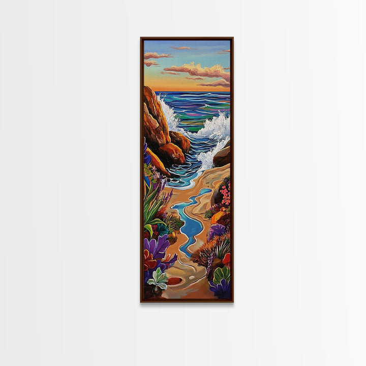 Beach Path, Rocks, Canvas Print, Coastal Wall Art, Nature Inspired Hallway Decor, Vibrant Ocean Scene, Boho Beach Aesthetic