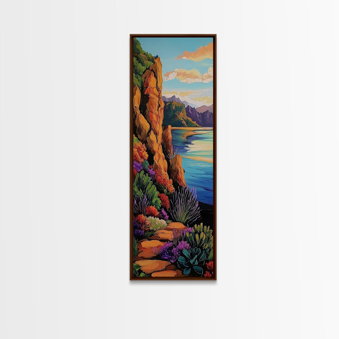 Cliffs Coastal Path, Nature, Canvas Print, Scenic coastal hiking trail art, vibrant cliffside painting, nature inspired living room wall decor