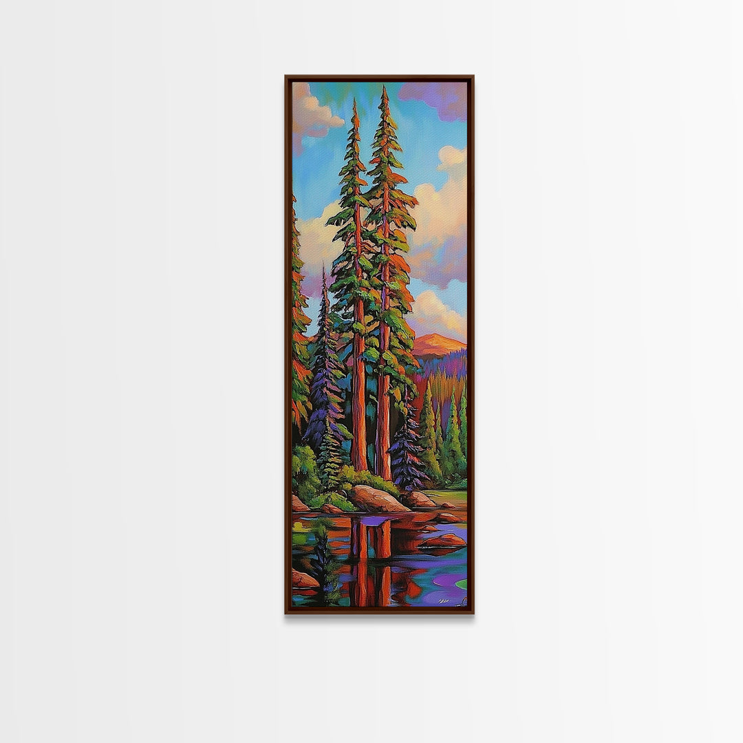 Pines Forest, Reflections Tranquil, Canvas Print, Serene forest lake painting, pine tree wall art, cabin living room decor, landscape piece