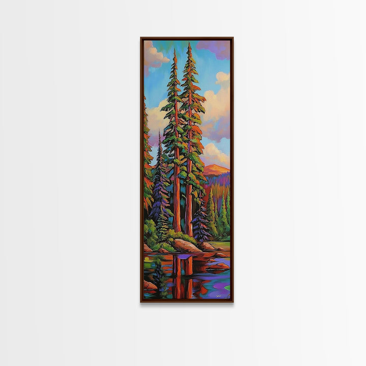 Pines Forest, Reflections Tranquil, Canvas Print, Serene forest lake painting, pine tree wall art, cabin living room decor, landscape piece