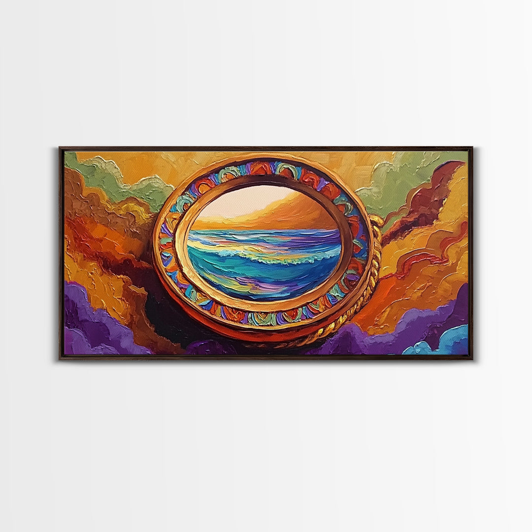 Ocean Portal View, Nautical Fantasy Frame, Abstract Beach Art, Canvas Print, Eclectic Living Room Decor, Surreal Coastal Artwork
