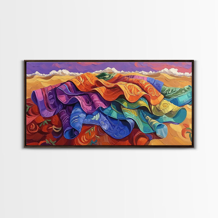 Blanket Desert, Colorful, Framed Canvas Print, Vibrant Serape Blanket Art, Southwestern Boho Wall Decor, Fall Entryway Art