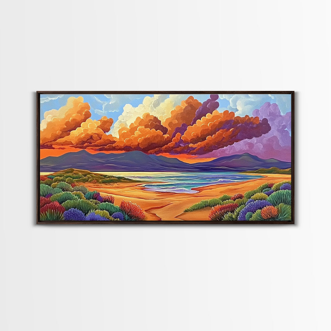 Coastal Sunset, Sandy Dunes, Ocean View, Canvas Print, Beach sunset artwork perfect Bathroom Wall Art or Tranquil Bedroom Decor