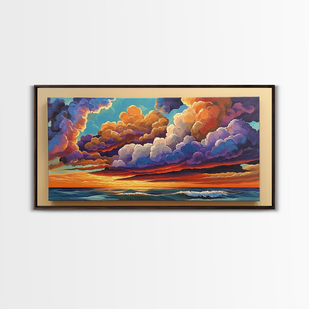 Sunset Sky, Ocean, Dreamscape, Canvas Print, colorful wall art, dreamy cloudscape, living room decor, vibrant fantasy atmosphere