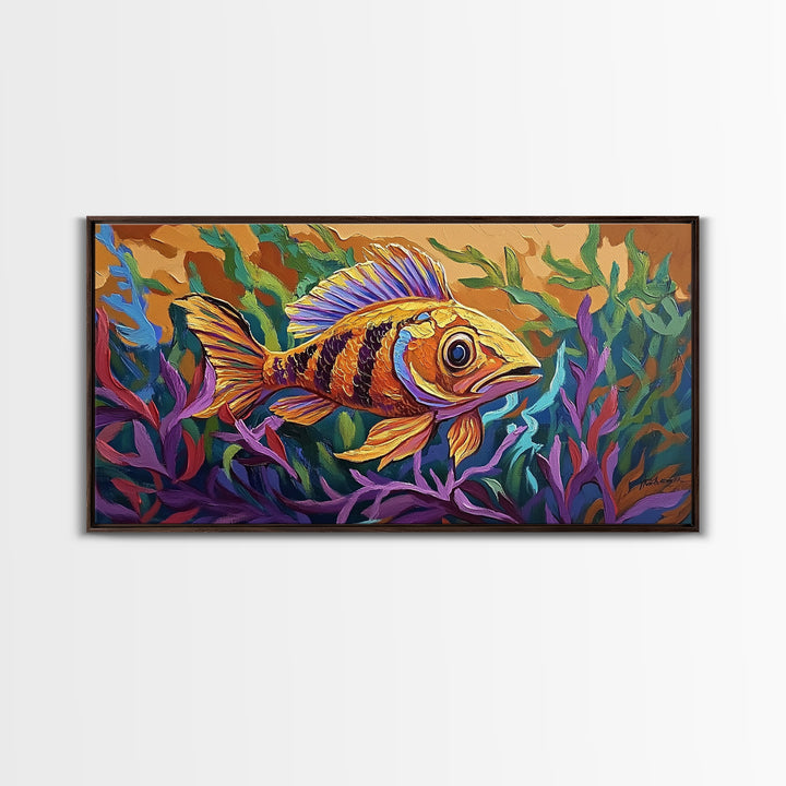 Fish Ocean, Bold, Art, Canvas Print, vibrant tropical fish, Bathroom Wall Art, nautical ocean art, kids beach decor, coastal painting
