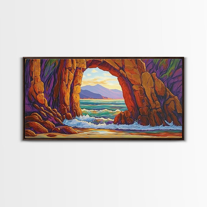 Archway Ocean, Rocks, Canvas Print, Coastal Decor, Beach House Landscape Art, Dramatic Seascape, Living Room Wall Art, Nature Painting