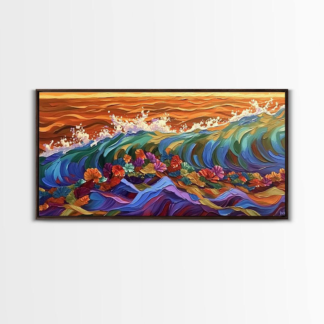 Sunset Ocean, Bold Waves, Color Splash, Canvas Print, Vibrant Seascape Art, Beach House Decor, Coastal Living Room Wall Art