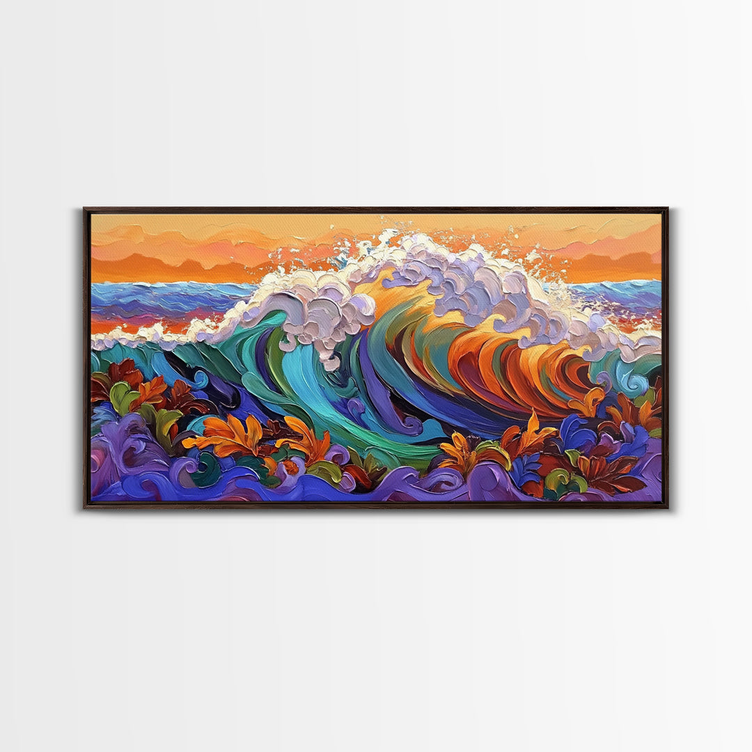 Bold Waves, Abstract, Ocean, Canvas Print, vibrant ocean wave art, abstract palette knife style, beach home décor, kitchen wall art