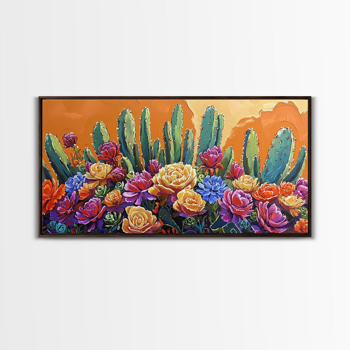 Cactus Flower, Bloom, Garden, Framed Canvas Print desert botanical artwork Kitchen Wall Art boho floral art vibrant home accent