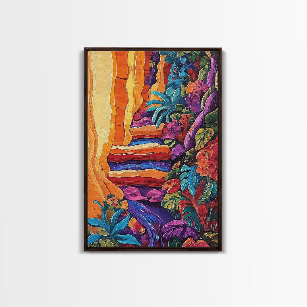 Canyon Path, Vibrant, Nature, Canvas Print bold textured painting, desert botanical wall decor, hallway art, southwest boho jungle print