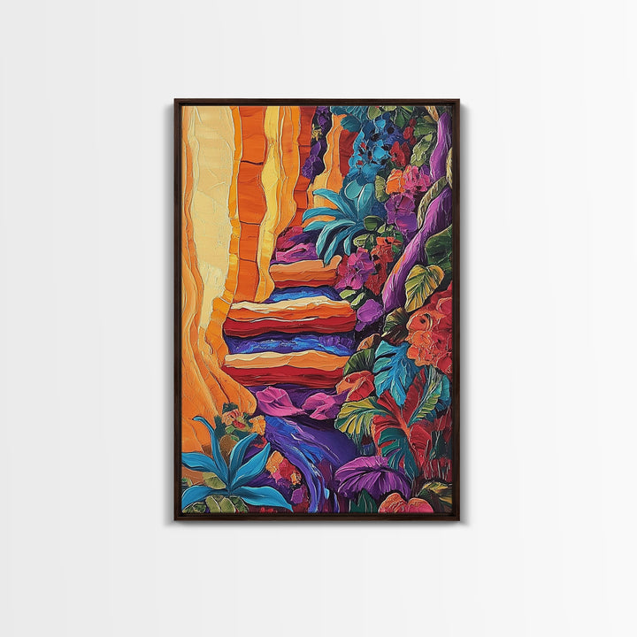 Canyon Path, Vibrant, Nature, Canvas Print bold textured painting, desert botanical wall decor, hallway art, southwest boho jungle print