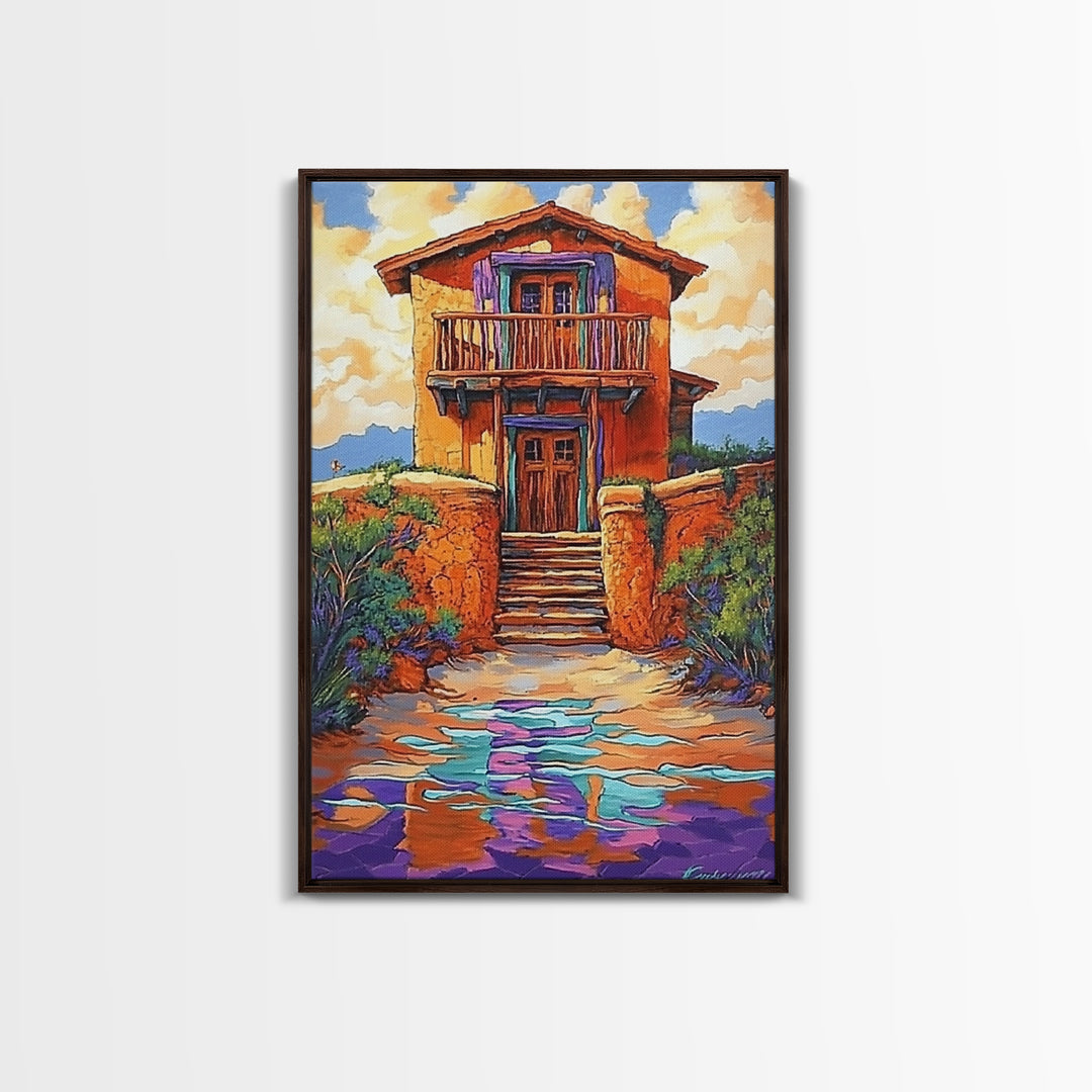 Adobe Desert, House, Framed Canvas Print, Rustic Southwest Wall Art, Earth Tone Adobe Home Decor, Boho Fall Art, Entryway Statement Piece