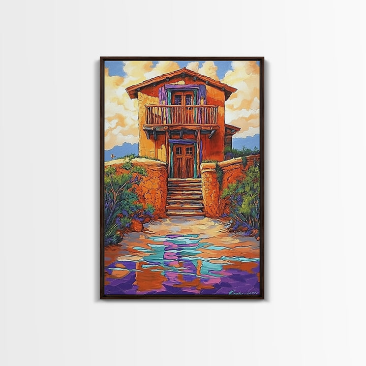 Adobe Desert, House, Framed Canvas Print, Rustic Southwest Wall Art, Earth Tone Adobe Home Decor, Boho Fall Art, Entryway Statement Piece