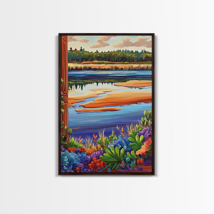 River Marsh, Reflection, Nature Landscape Canvas Print, Peaceful Lake Wall Art, Dining Room Decor, Tranquil Scenic Artwork
