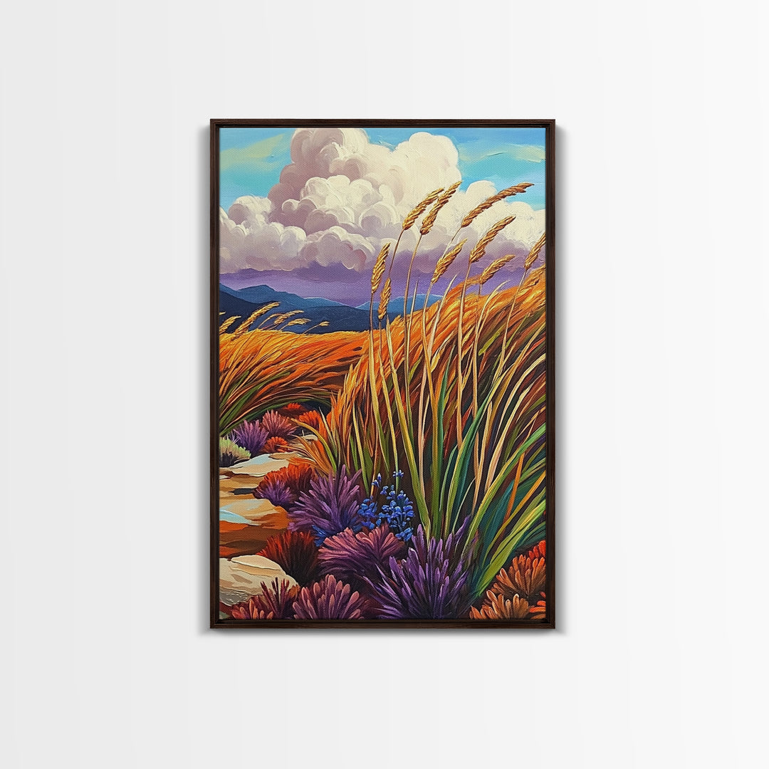 Autumn Prairie, Golden Fields, Windy Wheat, Nature Trail, Framed Canvas Print, Fall Wall Art, rustic farmhouse decor, cozy style