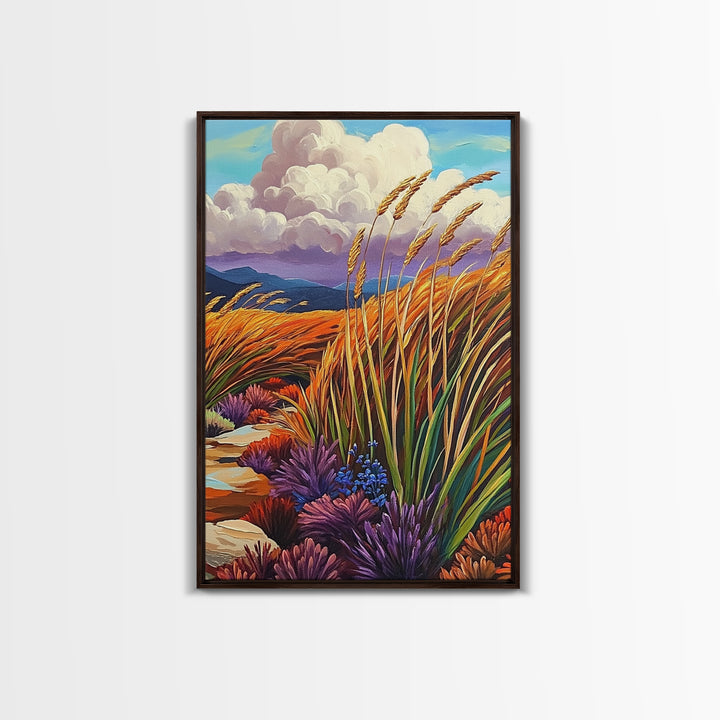 Autumn Prairie, Golden Fields, Windy Wheat, Nature Trail, Framed Canvas Print, Fall Wall Art, rustic farmhouse decor, cozy style