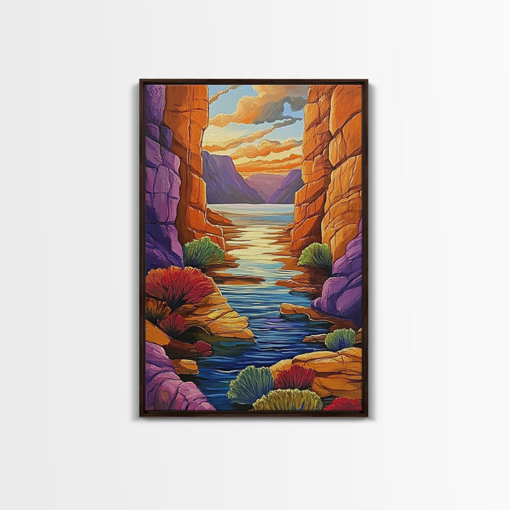 Canyon River, Twilight Calm, Desert Sunset, Flowing Stillness, Canvas Print, Nature Wall Art, Southwest Style, Peaceful Bedroom Decor