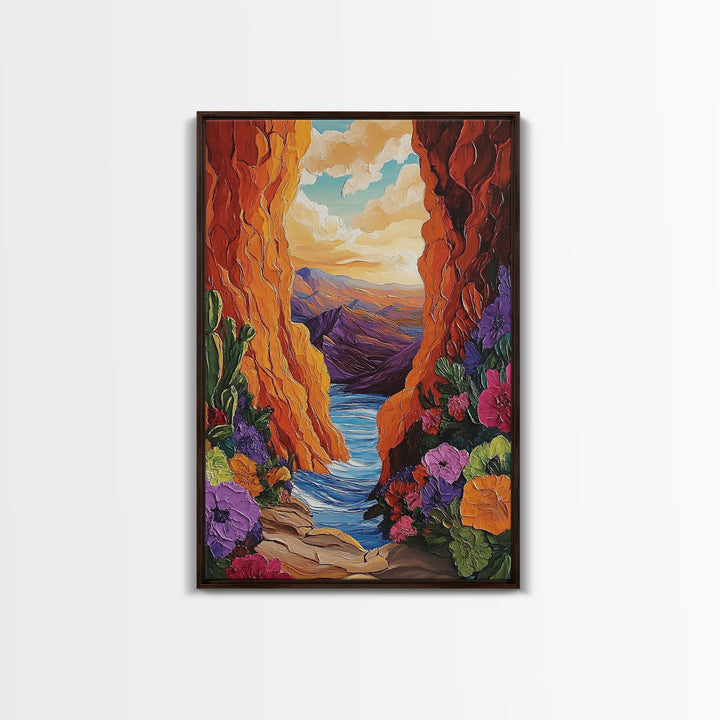 Canyon Wildflowers, Desert, Horizon, Canvas Print bold desert canyon landscape boho rustic mountain view wildflower wall art hallway decor