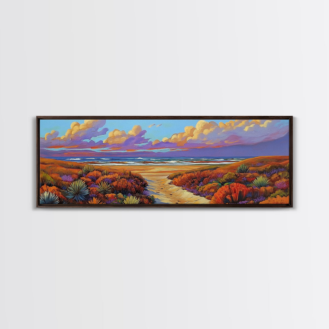 Coastal Dunes, Sunset Horizon, Seaside Path Art, Autumn Landscape, Canvas Print, Tranquil Living Room or Bedroom Wall Decor
