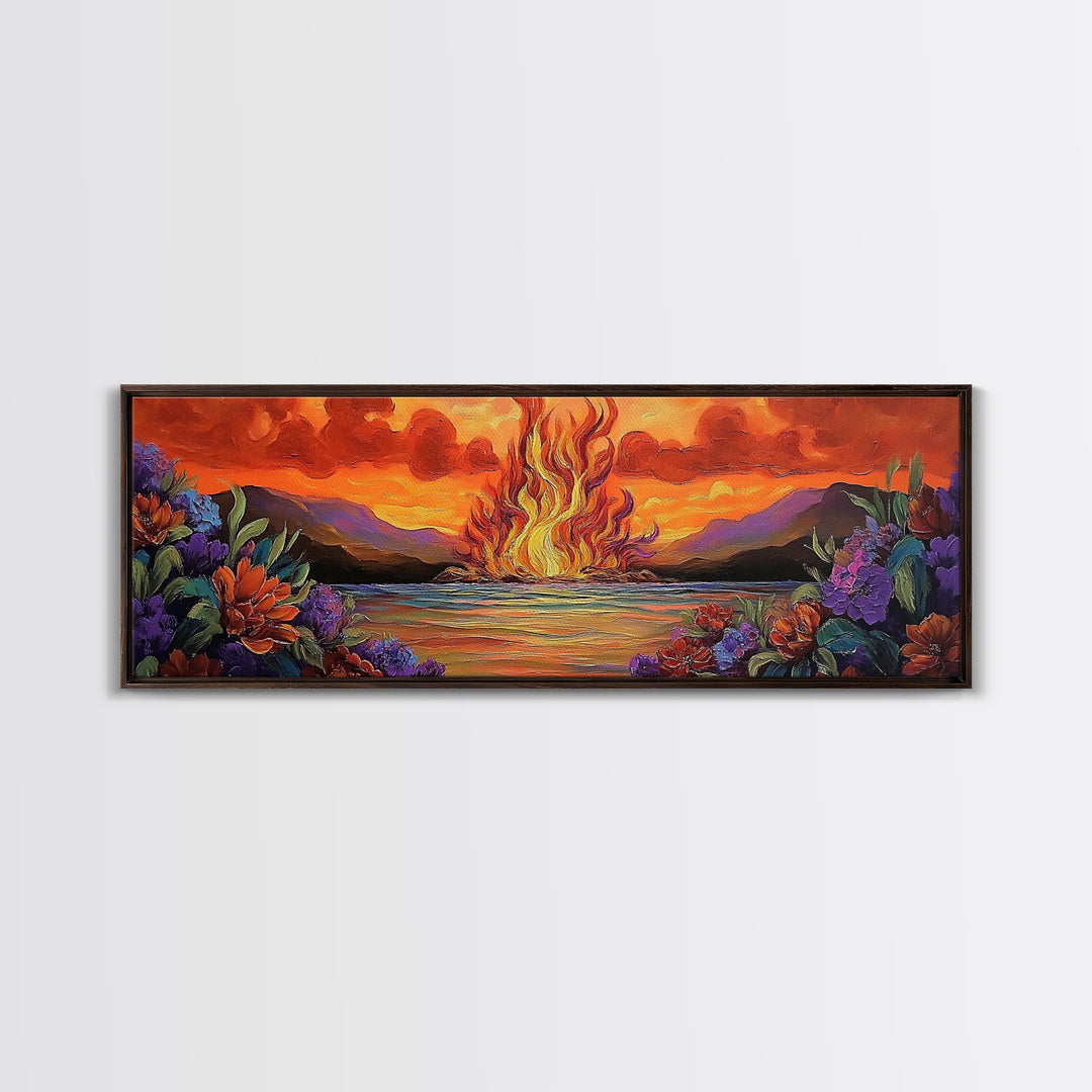 Burning Sky, Sunset Fire, Vibrant Nature, Canvas Print, Fall wall decor, dramatic sky wall art, living room art, abstract art